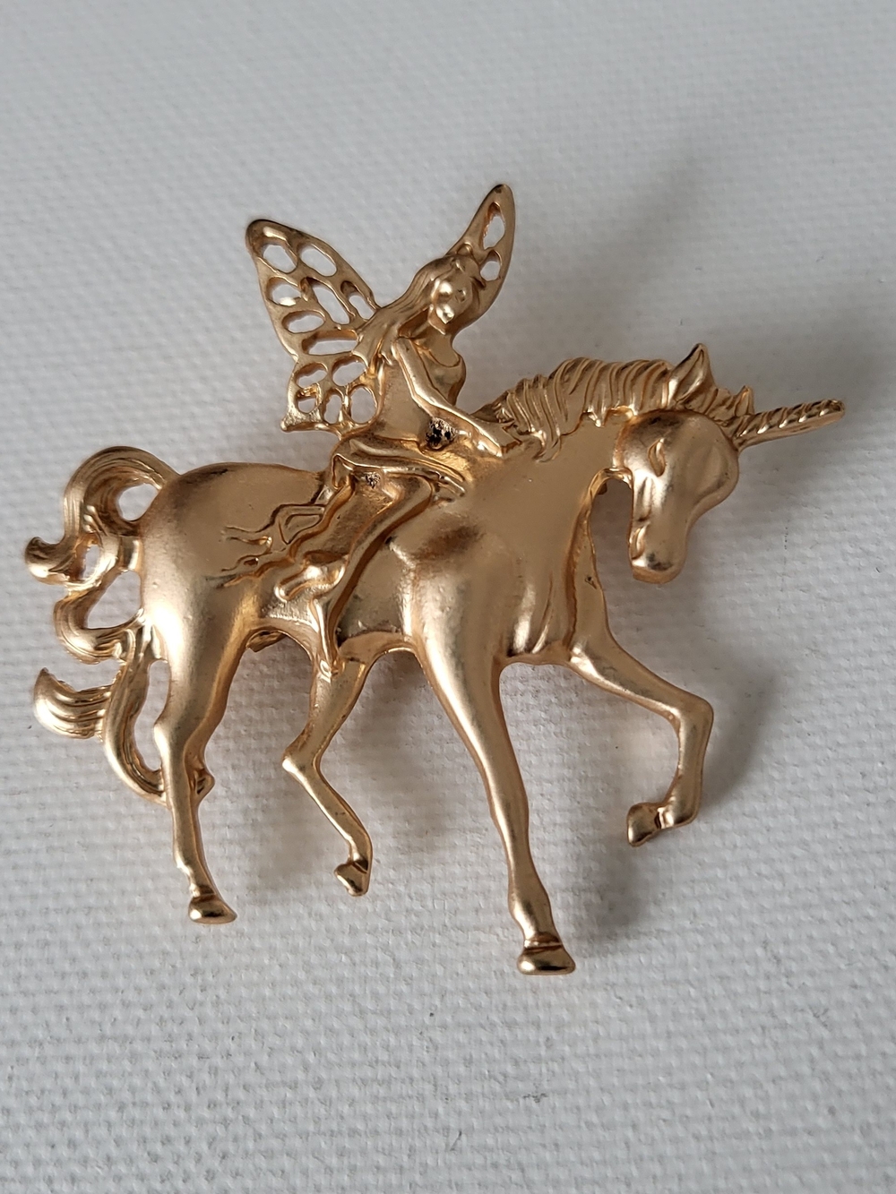 Gold-Tone Fairy Riding Unicorn Brooch